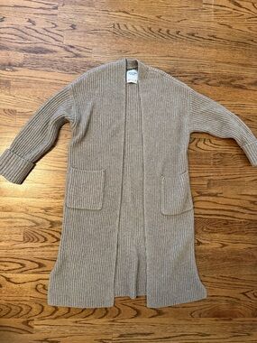 Abercrombie & Fitch Long Ribbed Open Cardigan in Light Taupe